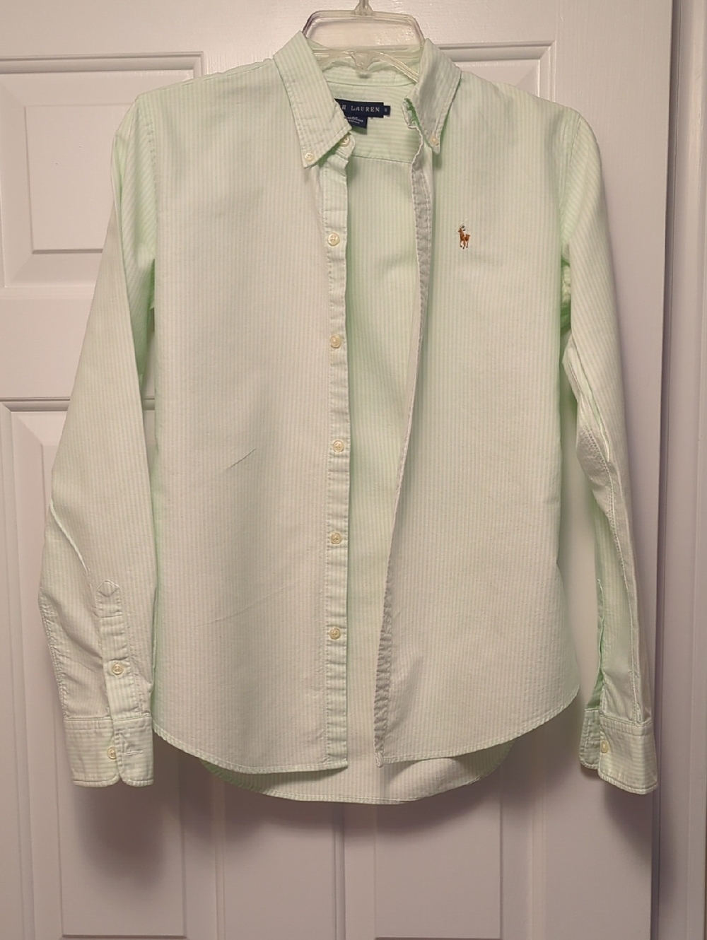 Polo by Ralph Lauren Pale Green Thin-Stripe Button-Down Shirt Size 8 Slim Fit